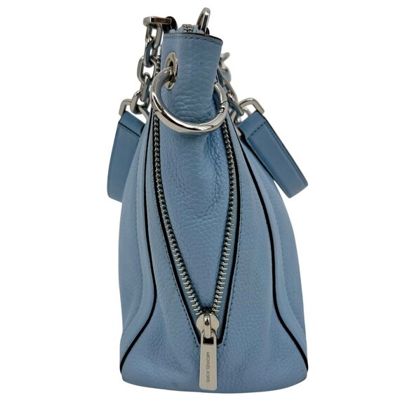 Michael Kors Blue Pebbled Leather Shoulder Bag With Chain Straps & MK Logo Charm - Picture 9 of 16